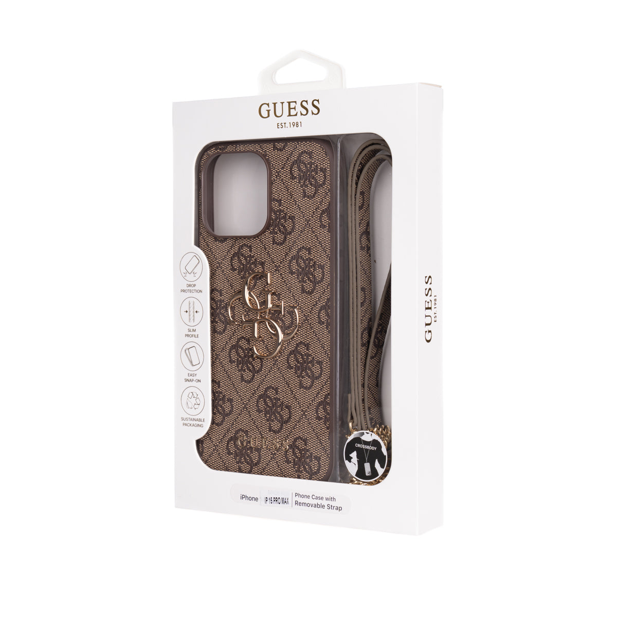 Apple iPhone 15 Pro Max Kılıf Guess Orjinal Lisanslı PU Deri 4G Büyük Metal Logolu Çapraz Vücut Askılı Kapak