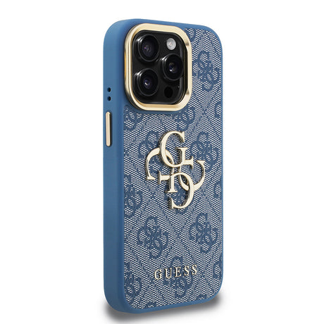 Apple iPhone 15 Pro Max Kılıf Guess Orjinal Lisanslı PU Deri 4G Desenli Metal Büyük 4G ve Yazı Logolu Kamera Standlı Kapak