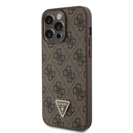 Apple iPhone 15 Pro Max Kılıf Guess Orjinal Lisanslı PU Deri Askılı Taşlı Üçgen Logo 4G Desenli Strass Crossbody Kapak