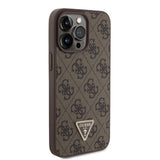 Apple iPhone 15 Pro Max Kılıf Guess Orjinal Lisanslı PU Deri Askılı Taşlı Üçgen Logo 4G Desenli Strass Crossbody Kapak