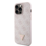 Apple iPhone 15 Pro Max Kılıf Guess Orjinal Lisanslı PU Deri Askılı Taşlı Üçgen Logo 4G Desenli Strass Crossbody Kapak