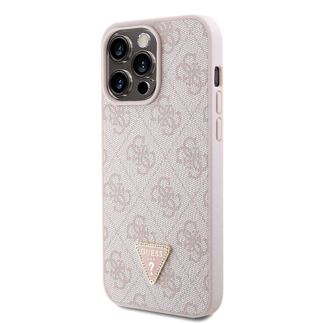 Apple iPhone 15 Pro Max Kılıf Guess Orjinal Lisanslı PU Deri Askılı Taşlı Üçgen Logo 4G Desenli Strass Crossbody Kapak