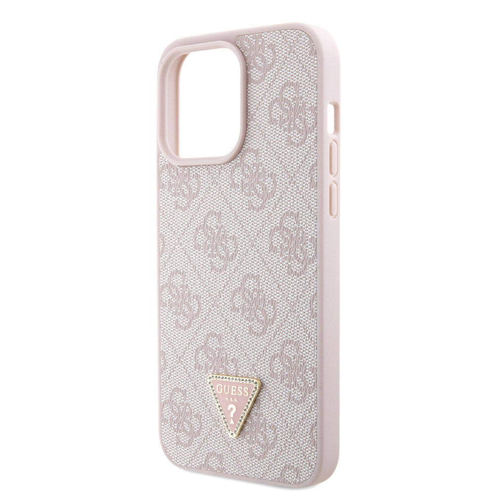 Apple iPhone 15 Pro Max Kılıf Guess Orjinal Lisanslı PU Deri Askılı Taşlı Üçgen Logo 4G Desenli Strass Crossbody Kapak