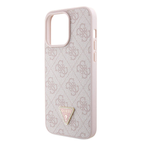 Apple iPhone 15 Pro Max Kılıf Guess Orjinal Lisanslı PU Deri Askılı Taşlı Üçgen Logo 4G Desenli Strass Crossbody Kapak