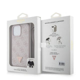 Apple iPhone 15 Pro Max Kılıf Guess Orjinal Lisanslı PU Deri Askılı Taşlı Üçgen Logo 4G Desenli Strass Crossbody Kapak