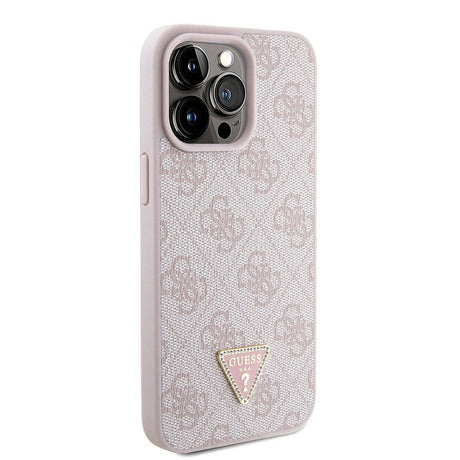Apple iPhone 15 Pro Max Kılıf Guess Orjinal Lisanslı PU Deri Askılı Taşlı Üçgen Logo 4G Desenli Strass Crossbody Kapak