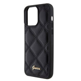 Apple iPhone 15 Pro Max Kılıf Guess Orjinal Lisanslı PU Deri Metal Yazı Logolu Kapitone Kapak