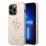 Apple iPhone 15 Pro Max Kılıf Guess Orjinal Lisanslı PU Deri Yazı ve 4G Metal Logolu Desenli Kapak
