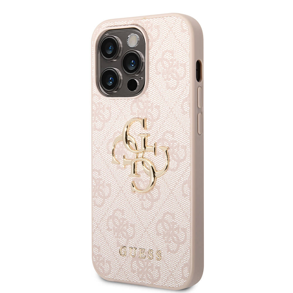 Apple iPhone 15 Pro Max Kılıf Guess Orjinal Lisanslı PU Deri Yazı ve 4G Metal Logolu Desenli Kapak