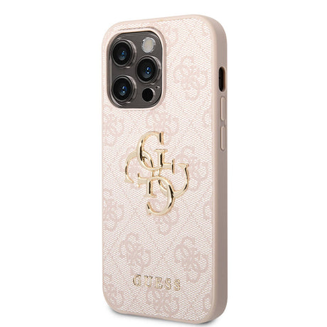 Apple iPhone 15 Pro Max Kılıf Guess Orjinal Lisanslı PU Deri Yazı ve 4G Metal Logolu Desenli Kapak