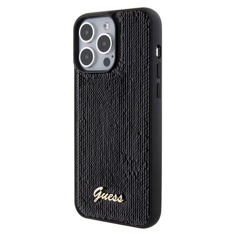 Apple iPhone 15 Pro Max Kılıf Guess Orjinal Lisanslı Pullu Arka Yüzey Metal Yazı Logolu Sequin Script Kapak