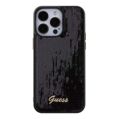 Apple iPhone 15 Pro Max Kılıf Guess Orjinal Lisanslı Pullu Arka Yüzey Metal Yazı Logolu Sequin Script Kapak