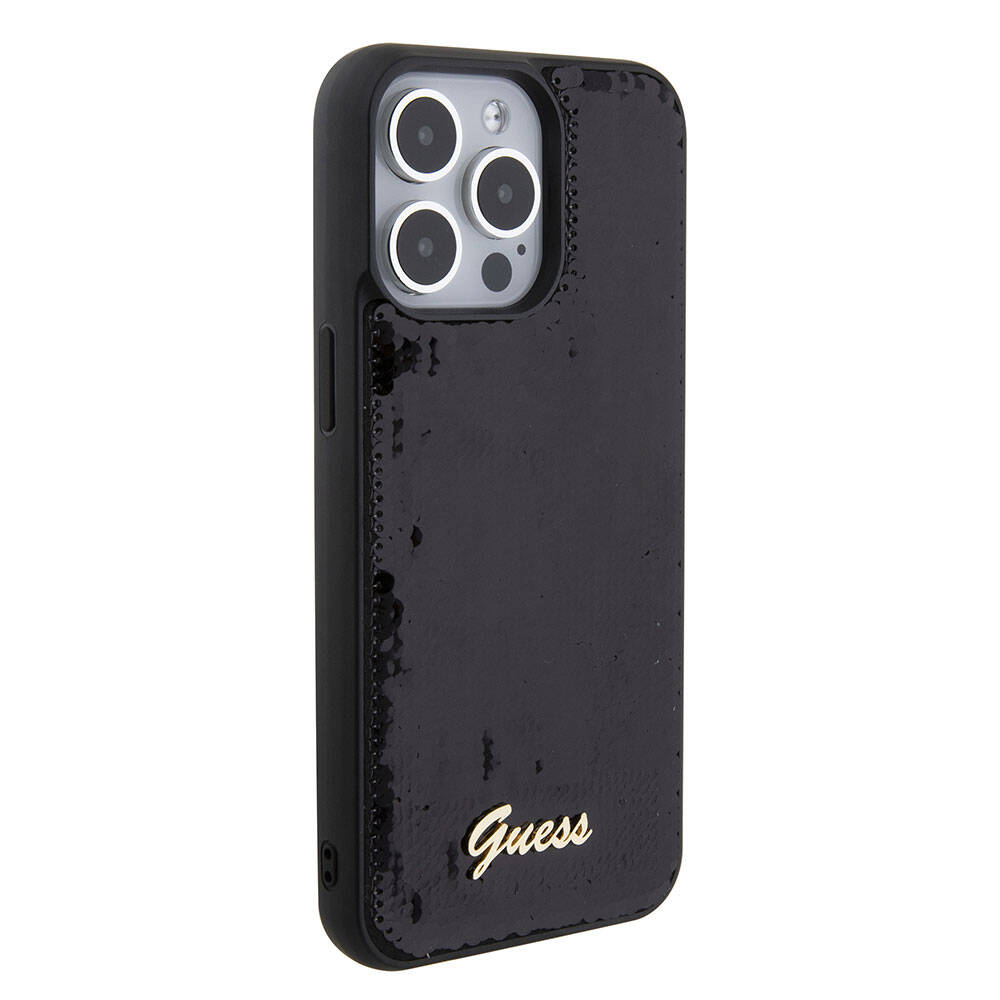 Apple iPhone 15 Pro Max Kılıf Guess Orjinal Lisanslı Pullu Arka Yüzey Metal Yazı Logolu Sequin Script Kapak