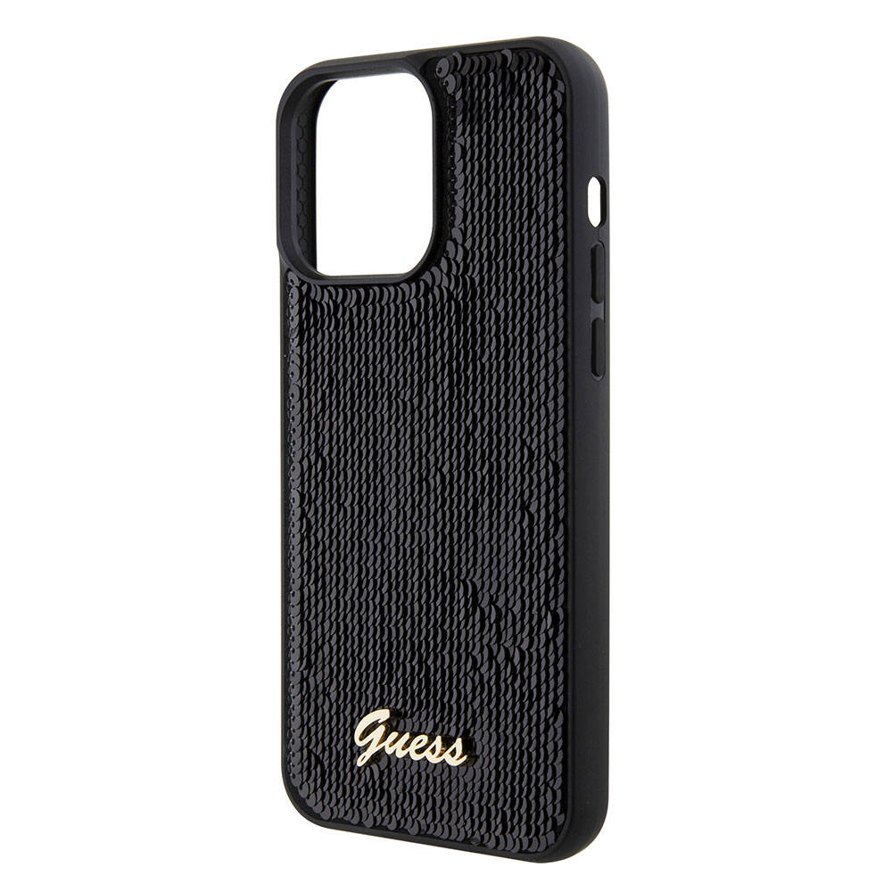 Apple iPhone 15 Pro Max Kılıf Guess Orjinal Lisanslı Pullu Arka Yüzey Metal Yazı Logolu Sequin Script Kapak