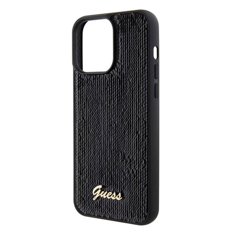 Apple iPhone 15 Pro Max Kılıf Guess Orjinal Lisanslı Pullu Arka Yüzey Metal Yazı Logolu Sequin Script Kapak