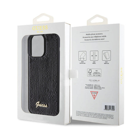 Apple iPhone 15 Pro Max Kılıf Guess Orjinal Lisanslı Pullu Arka Yüzey Metal Yazı Logolu Sequin Script Kapak