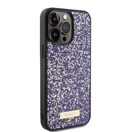 Apple iPhone 15 Pro Max Kılıf Guess Orjinal Lisanslı Taşlı Arka Yüzey Metal Yazı Logolu Kapak