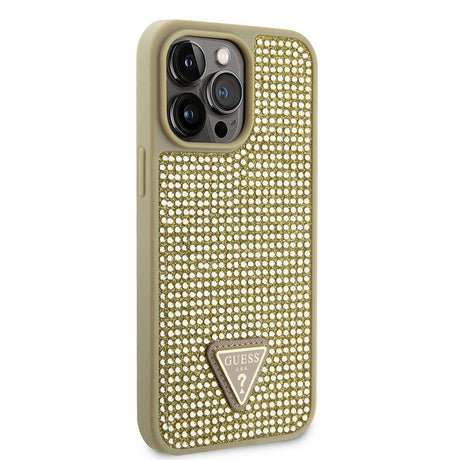 Apple iPhone 15 Pro Max Kılıf Guess Orjinal Lisanslı Taşlı Arka Yüzey Üçgen Logolu Kapak