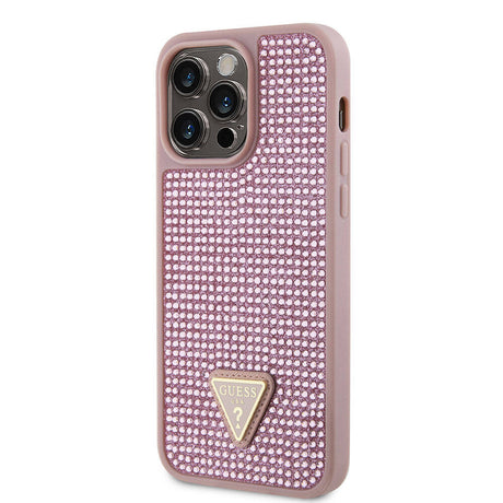 Apple iPhone 15 Pro Max Kılıf Guess Orjinal Lisanslı Taşlı Arka Yüzey Üçgen Logolu Kapak