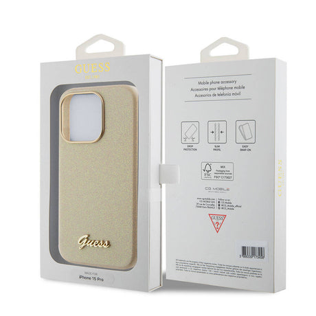 Apple iPhone 15 Pro Max Kılıf Guess Orjinal Lisanslı Yazı Logolu Glitter Glossy Script Kapak