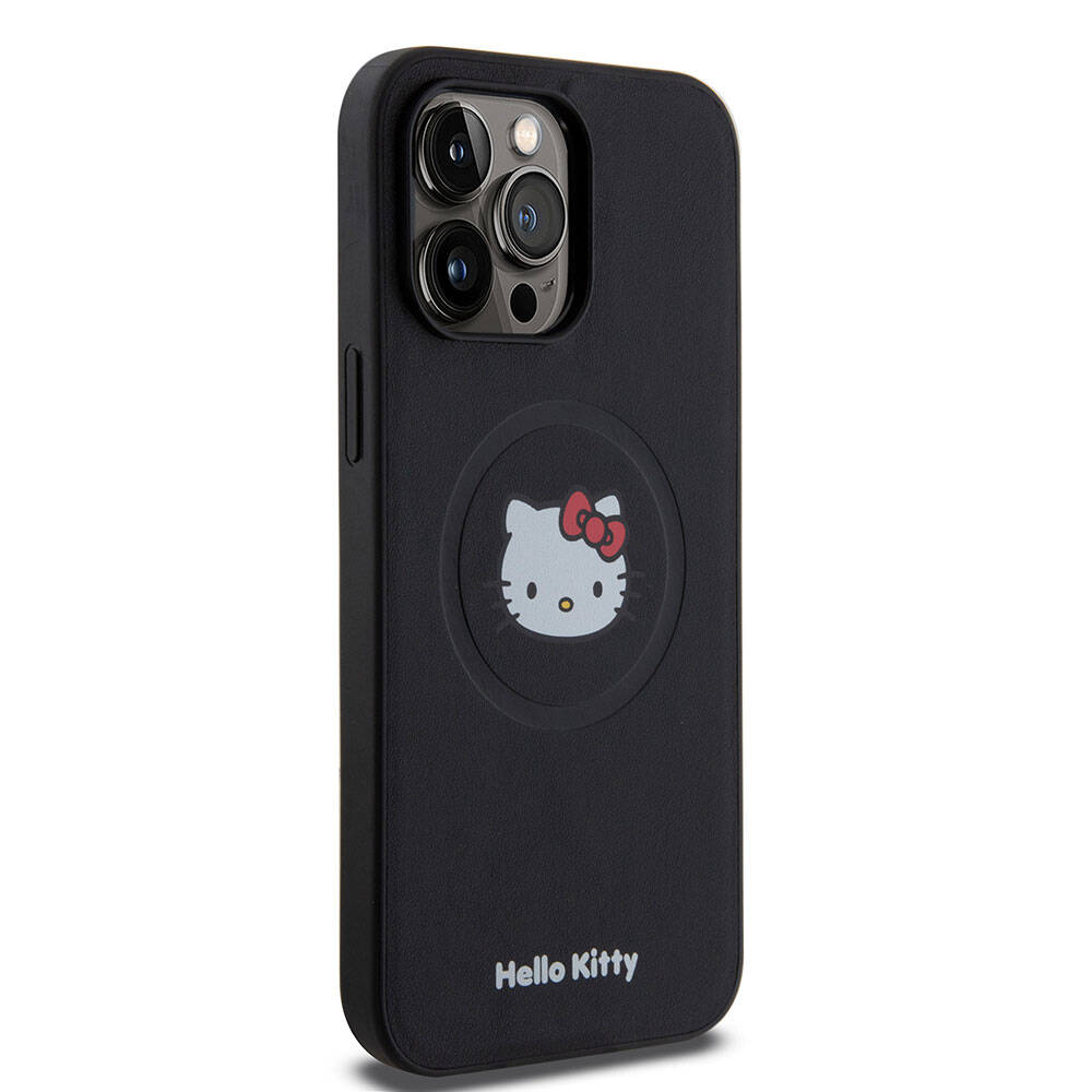 Apple iPhone 15 Pro Max Kılıf Hello Kitty Orjinal Lisanslı M-safe Şarj Özellikli Kitty Head Deri Kapak