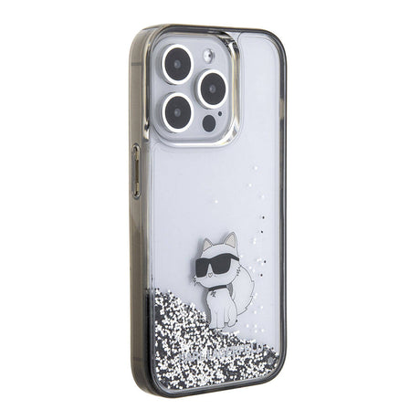 Apple iPhone 15 Pro Max Kılıf Karl Lagerfeld Choupette Sıvılı Glitter Orjinal Lisanslı Kapak