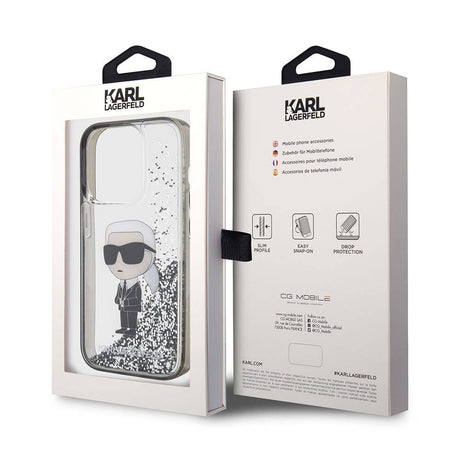 Apple iPhone 15 Pro Max Kılıf Karl Lagerfeld İkonik Sıvılı Glitter Orjinal Lisanslı Kapak