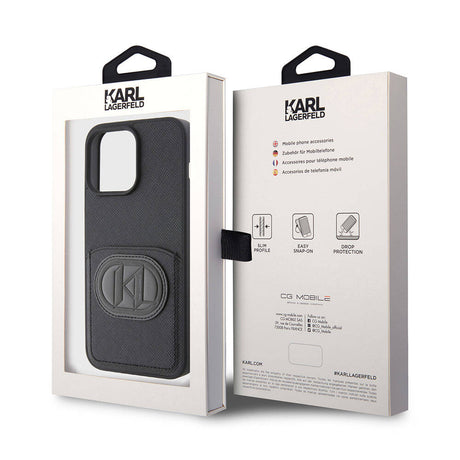 Apple iPhone 15 Pro Max Kılıf Karl Lagerfeld Kartlıklı Saffiano K&L Patch Orjinal Lisanslı Kapak