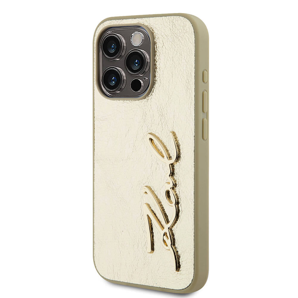 Apple iPhone 15 Pro Max Kılıf Karl Lagerfeld Orjinal Lisanslı 3D KL Yazılı Tüylü Arka Yüzey Saffiano Rhinestones Kapak