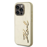 Apple iPhone 15 Pro Max Kılıf Karl Lagerfeld Orjinal Lisanslı 3D KL Yazılı Tüylü Arka Yüzey Saffiano Rhinestones Kapak