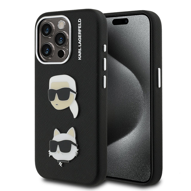 Apple iPhone 15 Pro Max Kılıf Karl Lagerfeld Orjinal Lisanslı K&C Heads Pin Kapak