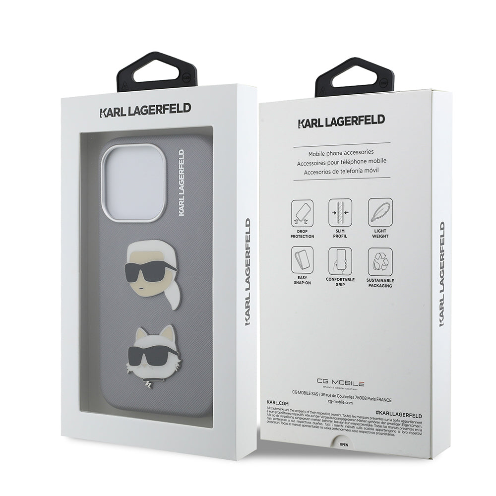 Apple iPhone 15 Pro Max Kılıf Karl Lagerfeld Orjinal Lisanslı K&C Heads Pin Kapak