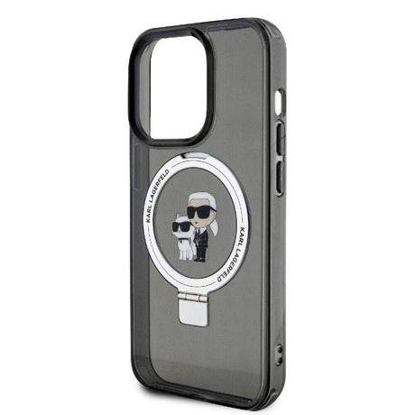 Apple iPhone 15 Pro Max Kılıf Karl Lagerfeld Orjinal Lisanslı M-safe Şarj Özellikli K&C İkonik Baskılı Ring Standlı Kapak