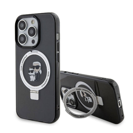 Apple iPhone 15 Pro Max Kılıf Karl Lagerfeld Orjinal Lisanslı M-safe Şarj Özellikli K&C İkonik Baskılı Ring Standlı Kapak