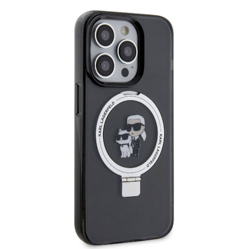 Apple iPhone 15 Pro Max Kılıf Karl Lagerfeld Orjinal Lisanslı M-safe Şarj Özellikli K&C İkonik Baskılı Ring Standlı Kapak