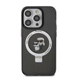 Apple iPhone 15 Pro Max Kılıf Karl Lagerfeld Orjinal Lisanslı M-safe Şarj Özellikli K&C İkonik Baskılı Ring Standlı Kapak