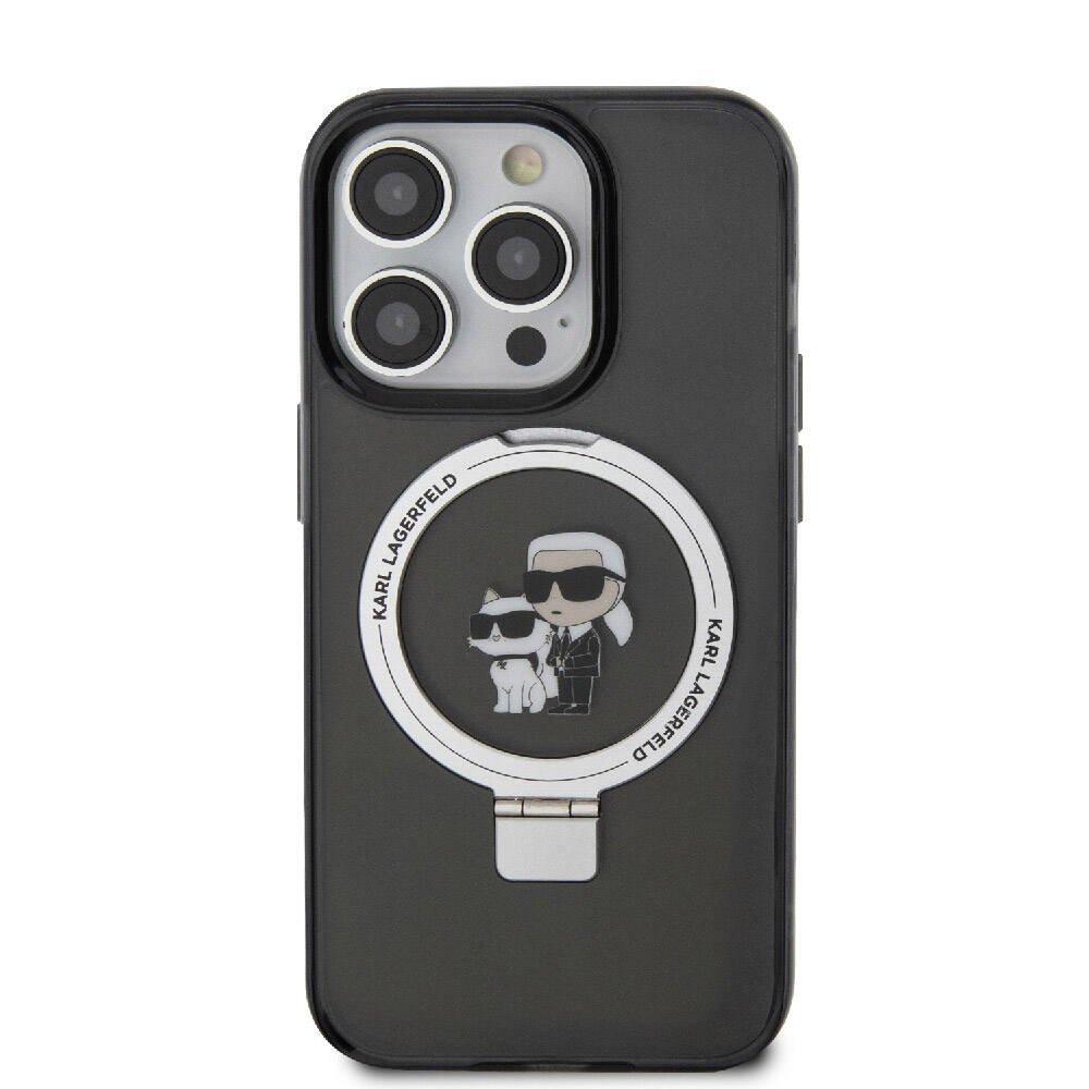 Apple iPhone 15 Pro Max Kılıf Karl Lagerfeld Orjinal Lisanslı M-safe Şarj Özellikli K&C İkonik Baskılı Ring Standlı Kapak