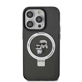 Apple iPhone 15 Pro Max Kılıf Karl Lagerfeld Orjinal Lisanslı M-safe Şarj Özellikli K&C İkonik Baskılı Ring Standlı Kapak