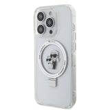 Apple iPhone 15 Pro Max Kılıf Karl Lagerfeld Orjinal Lisanslı M-safe Şarj Özellikli K&C İkonik Baskılı Ring Standlı Kapak