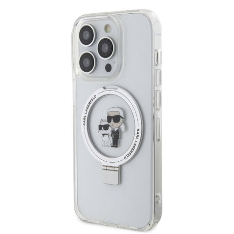 Apple iPhone 15 Pro Max Kılıf Karl Lagerfeld Orjinal Lisanslı M-safe Şarj Özellikli K&C İkonik Baskılı Ring Standlı Kapak