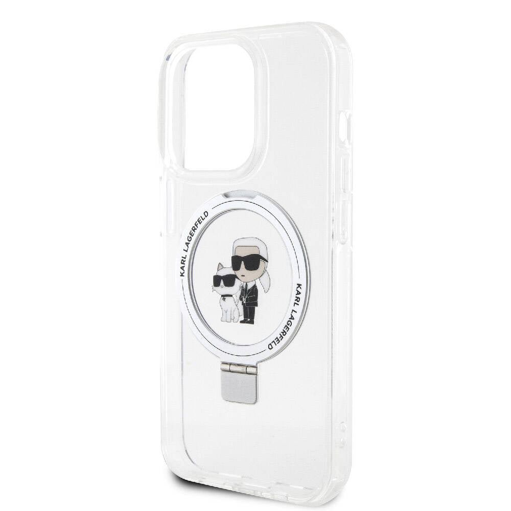 Apple iPhone 15 Pro Max Kılıf Karl Lagerfeld Orjinal Lisanslı M-safe Şarj Özellikli K&C İkonik Baskılı Ring Standlı Kapak