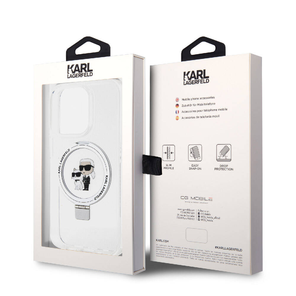 Apple iPhone 15 Pro Max Kılıf Karl Lagerfeld Orjinal Lisanslı M-safe Şarj Özellikli K&C İkonik Baskılı Ring Standlı Kapak
