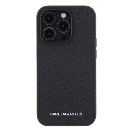 Apple iPhone 15 Pro Max Kılıf Karl Lagerfeld Orjinal Lisanslı Metal Yazı Logolu Dikişli Logo Arka Yüzey Kapitone Kapak