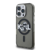 Apple iPhone 15 Pro Max Kılıf Karl Lagerfeld Orjinal Lisanslı Parlayan Simli Karl & Choupette Sketch Logo Kapak