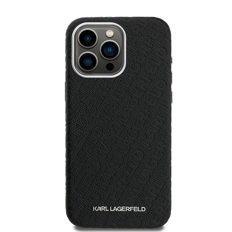 Apple iPhone 15 Pro Max Kılıf Karl Lagerfeld Orjinal Lisanslı PU Deri Damgalı Metal Yazı Logolu Kapak