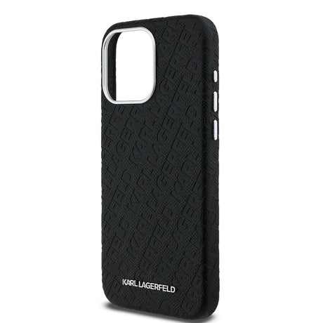 Apple iPhone 15 Pro Max Kılıf Karl Lagerfeld Orjinal Lisanslı PU Deri Damgalı Metal Yazı Logolu Kapak
