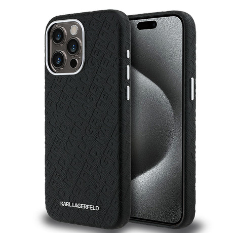 Apple iPhone 15 Pro Max Kılıf Karl Lagerfeld Orjinal Lisanslı PU Deri Damgalı Metal Yazı Logolu Kapak
