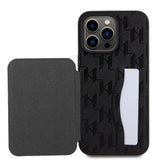 Apple iPhone 15 Pro Max Kılıf Karl Lagerfeld Standlı Kartlıklı Saffiano Monogram İkonik Metal Logo Orjinal Lisanslı Kapak