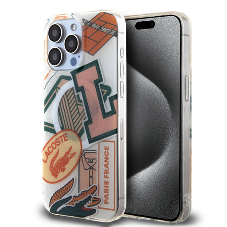 Apple iPhone 15 Pro Max Kılıf Lacoste Orjinal Lisanslı M-safe Şarj Özellikli Çift Katmanlı Yamalar Desenli Kapak