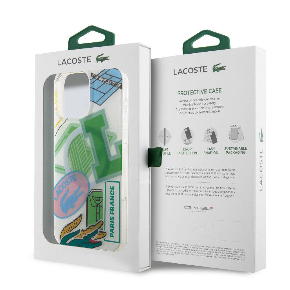 Apple iPhone 15 Pro Max Kılıf Lacoste Orjinal Lisanslı M-safe Şarj Özellikli Çift Katmanlı Yamalar Desenli Kapak